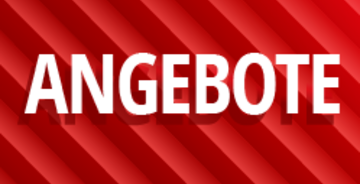 Rotes Banner mit diagonalen Streifen und dem weißen Schriftzug „ANGEBOT“.